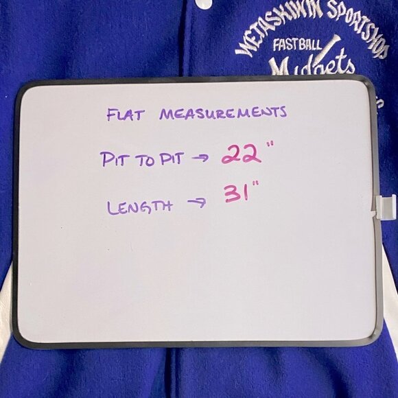 Vintage ‘77 Blue Varsity Jacket W White Leather Sleeves Wetaskiwin Sportshop S - Picture 5 of 16